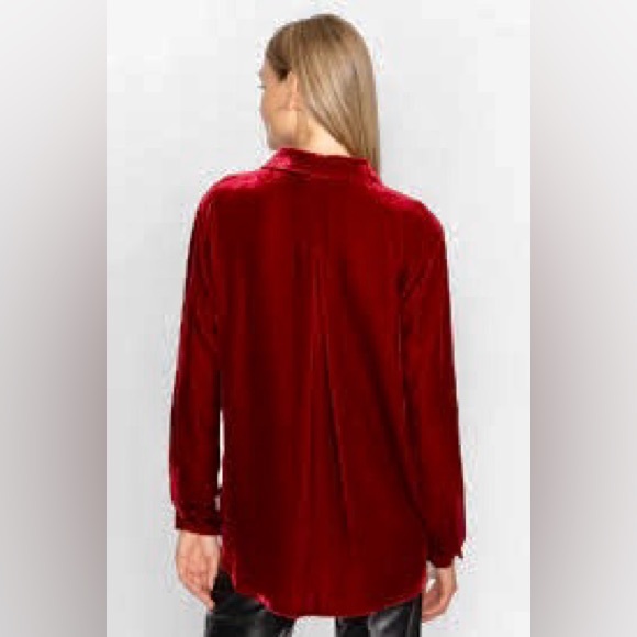 Johnny Was Burgundy Velvet Oversized Floral Blouse - Picture 2 of 7